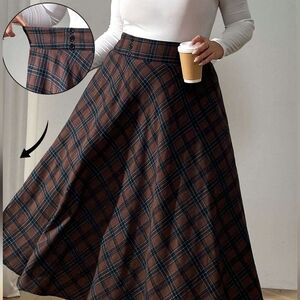 SHEIN Brown Plaid A-Line Skirt